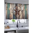 thumbnail image 5 of Sheer Curtains 45 Inch Length 2 Panels Set for Kitchen, Western Texas Stars Semi Sheer Curtains for Windows, Teal Brwon Vintage Wooden Plank Voile Window Treatments Rod Pocket Curtain, 5 of 7