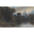 thumbnail image 2 of Paul Huet 18x13 Black Ornate Wood Framed Double Matted Museum Art Print Titled - An Abbey by a Wooded Lake at Twilight (C. 1831), 2 of 5