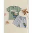thumbnail image 4 of Toddler Baby Kids Boy Shorts Clothes Set 6 12 18 24 Months 2T 3T 4T Dinosaur Letter Print Short Sleeve T-Shirt Elastic Waist Summer Outfits Sets, 4 of 9