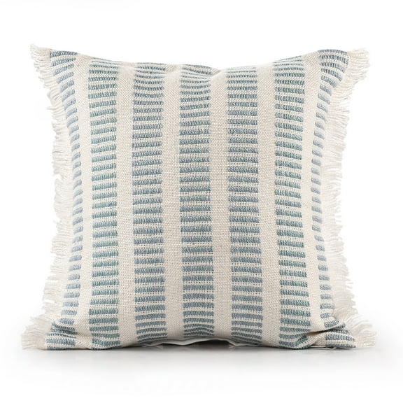 Ox Bay Eva 20" x 20" Blue/Ivory Striped Polyester Adult Decorative Throw Pillow