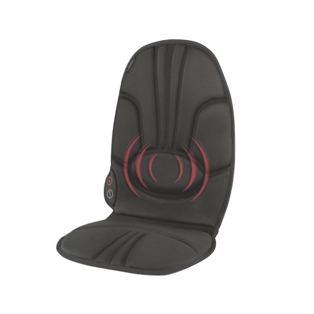 Asiento Masajeador Homedics Comfort Deluxe con calor en negro, con diseño ergonómico y control integrado para masaje vibratorio en dos velocidades y función de calor relajante, portátil para uso en casa o automóvil, también adecuado para aliviar tensiones musculares tras el trabajo.