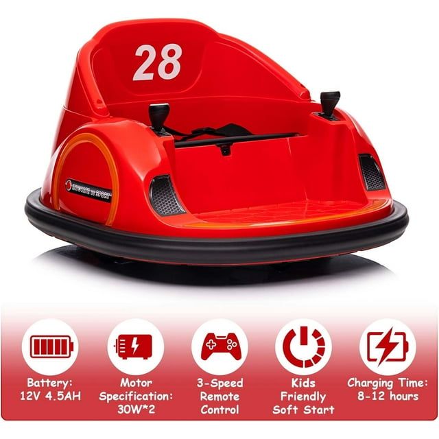 EastVita 12V Ride On Bumper Car,Ride on Toy Gifts s Electric Bumping Car with Remote Control,Battery Display,360 Degree Spin,LED Lights,Music,Red