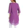 thumbnail image 3 of Women's High Low Tops Scoop Neck Chiffon Blouse Asymmetrical Loose Shirt 3/4 Sleeve Casual Summer Tops M Purple, 3 of 6