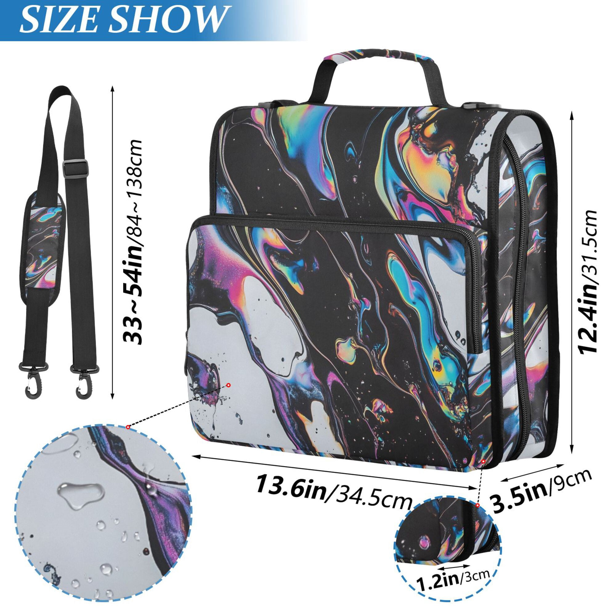 FORMRS Zipper Binder with Shoulder Strap 2-inch Ring 500 Sheet Capacity File Bag, Black