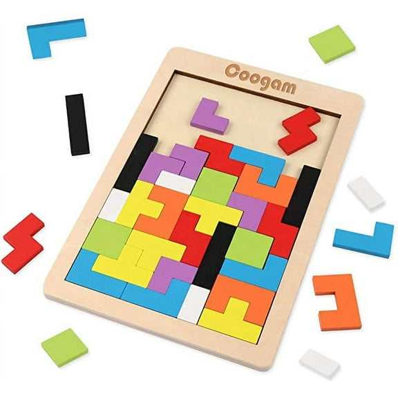 Coogam Wooden Blocks Puzzle Brain Teasers Toy Russian Blocks Game for Kids (40 Pcs)
