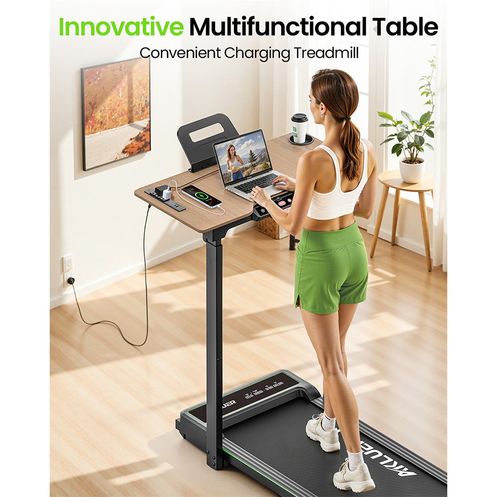 AKLUER P3-D Adjustable Height Desk Treadmill for Home & Office, 2.5HP Quiet Powerful Motor, 0.6-6.2MPH Adjustable Speed, 330LBS Weight Capacity, 6-Layer Anti-Slip Shock Absorbing Running Belt