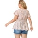 thumbnail image 5 of Women's Plus Size Peplum Top Flare Sleeve Casual V Neck Smocked Waist Floral Blouses Pink 2X, 5 of 7