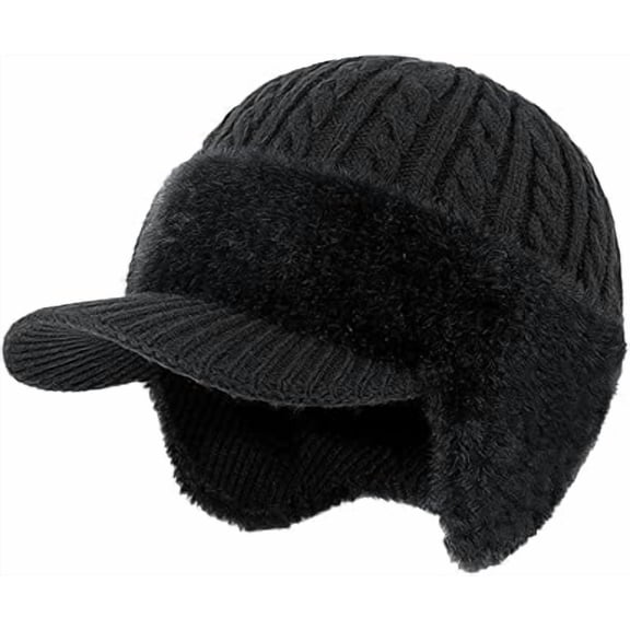 2026 New Blocking Knitted Hats, Cozy Head Winter Beanie with Brim & Ear Flaps, Warm Lined Knit Hat Stocking Caps for Men Women(Black)