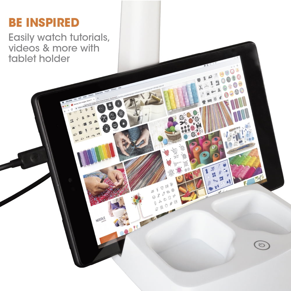 OttLite Wellness Series® Desk Lamp, White – Tablet & Smart Phone Stand, USB Charging Port, Touch Light Switch, Flexible Neck Height, for Cooking, Crafting, Sewing & Working