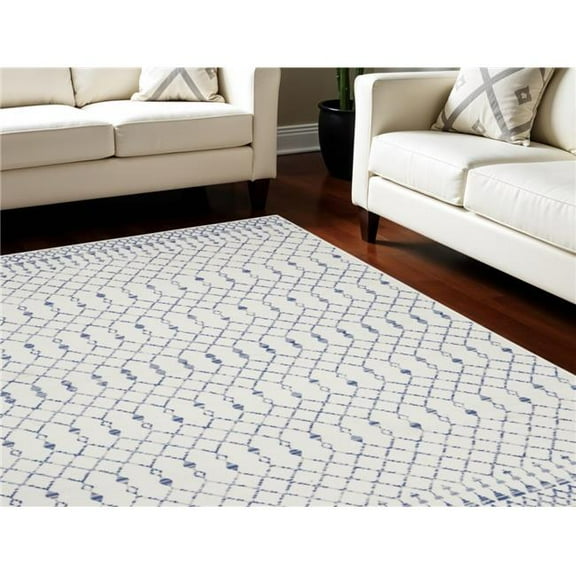 HomeRoots 551413 8 x 12 ft. Geometric Distressed Non Skid Rectangle Area Rug, Ivory & Blue