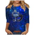 thumbnail image 2 of Cavosen Carnival Womens 3/4 Sleeve Tops Blouses Mardi Gras Mask Graphic Print Shirts Round Neck Party Holiday Tops Loose Trendy Festival Blouse Dressy Party Funny Tees XL, 2 of 5