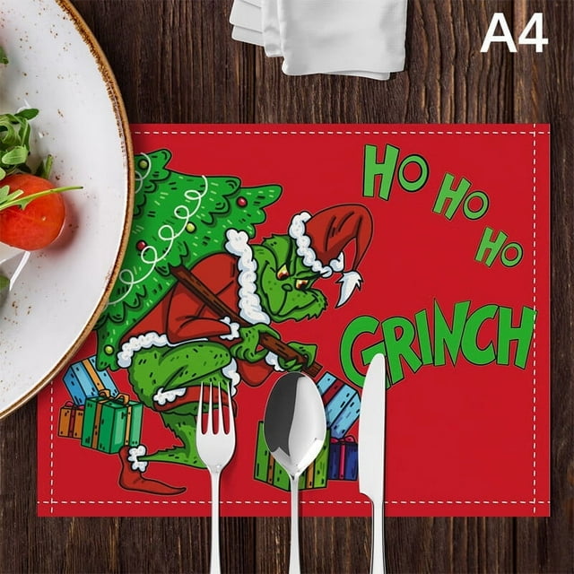 4pcs/set Set de Table de Noël Ensemble Rouge Plaid Modèle Sets de Table de Cuisine Santa Claus