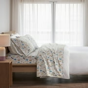 King Size Bed Sheets Set, 4-Piece Cozy Cotton Flannel Sheets Set King with Deep Pocket Fitted Sheet, Multi Forest Animals
