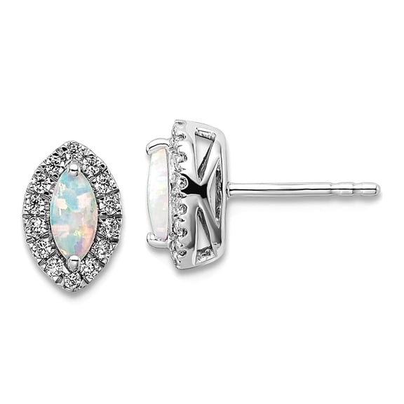 14k White Gold Lab Grown Diamond and Simulated Opal Post Earrings 9.3mm Long Stud Earring for Women