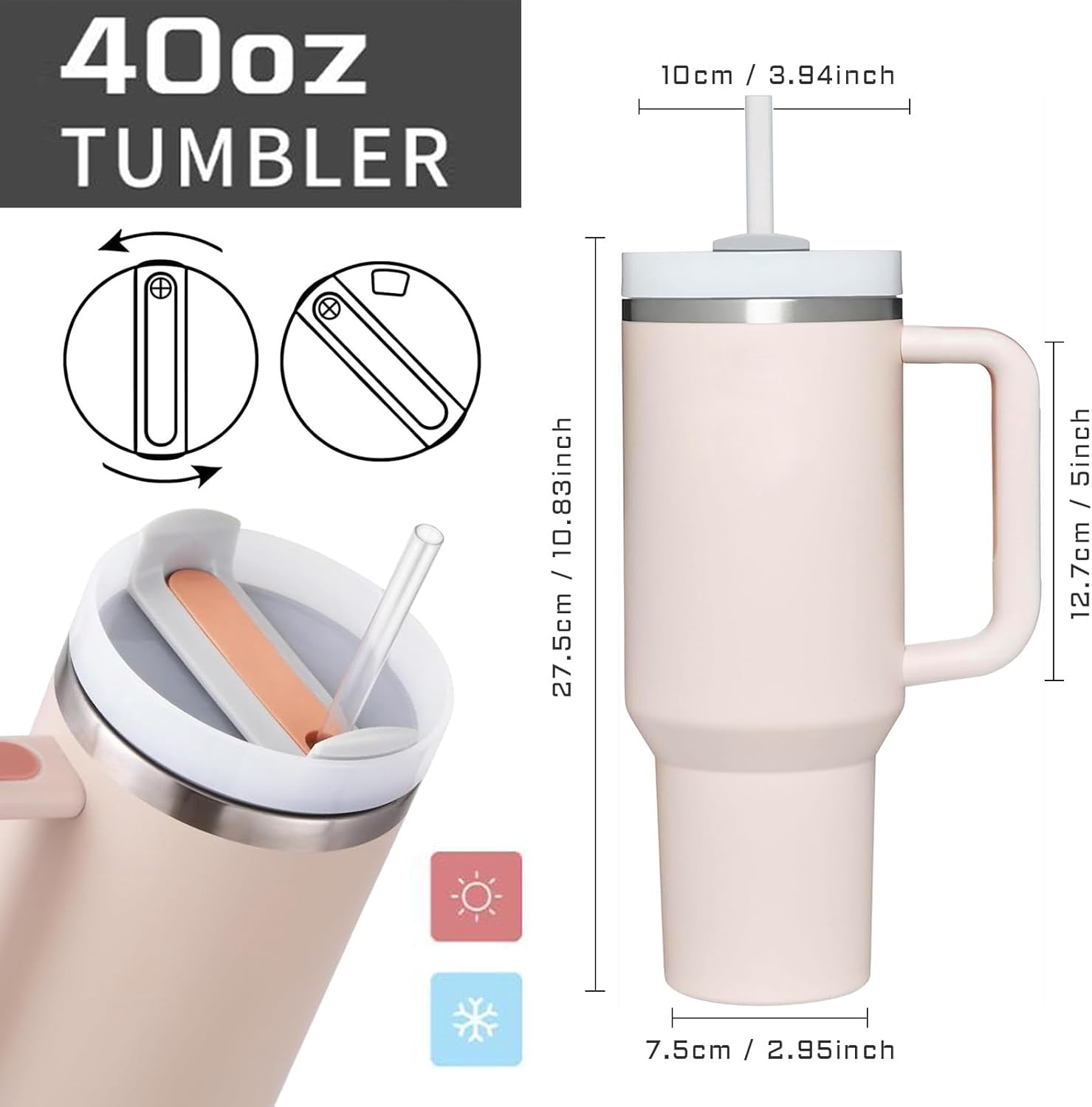 Personalized 40oz Tumbler Cup with Initials.Cup with Letter A 40oz Tumbler with Handle.Custom Tumbler Cup with Letter.Initial Monogram Tumbler Mug Gifts for Women Birthday Christmas.