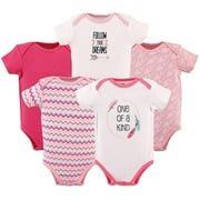 Hudson Baby Girls 0-12 Months Dreams Bodysuit 5-Pack Set(Fuchsia 9-12 Months)