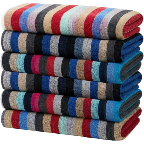 Kaufman Colored Classic Multi-Color Stripe Towel - Oversized Towel for Beach & Pool - Soft & Absorbent Towels for Versatile Use - Large Cotton Towel for Adults & Kids 30" x 60" - 6 Pack