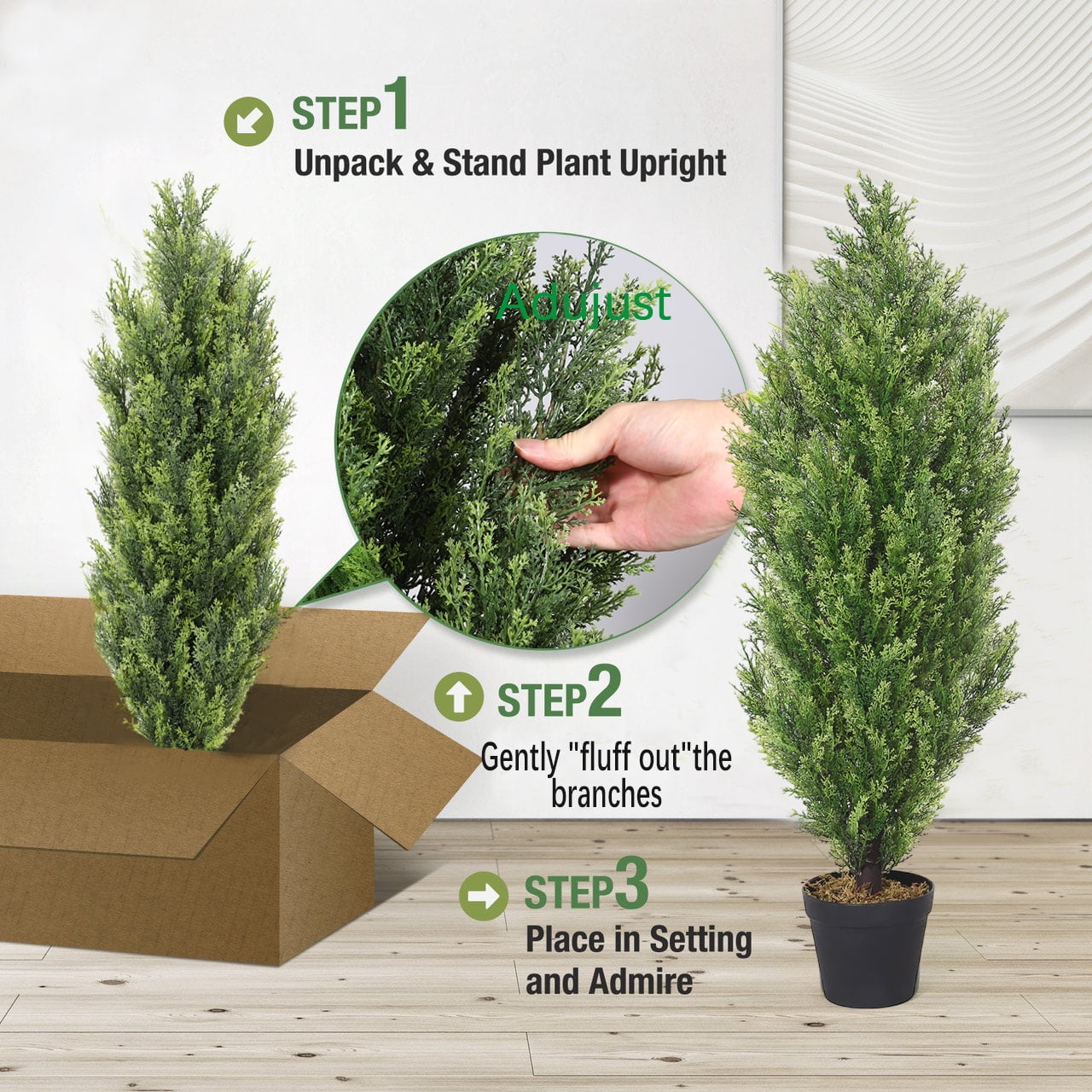 Poetree 2 Pack 3FT Topiary Artificial Faux Cedar Tree Plant Potted Indoor or Outdoor UV Protection Plastic Tree