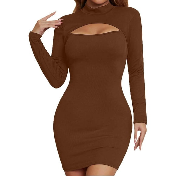 TJAZFJPA Plus Size Party Dresses for Women Women Fashion Sexy Chest Hollow Long Sleeve Dress New Solid Color Slim Fit Dress Women's Dresses Formal African Dresses for Women