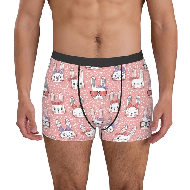 Xecao Girl Rabbit Print Men's Boxer Briefs with Soft Elastic Waistband and 3D Space Capsule Design Breathable Comfortable Underwear-Small