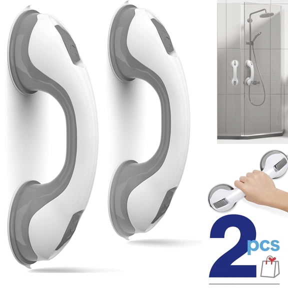 Asunby Grab Bars for Bathtubs and Showers, 2 Pack Shower Handle 12 Inch Strong Suction Shower Bar, Safety Bars for Shower Chair, Bathroom Grab Bar for Senior (Gray White)