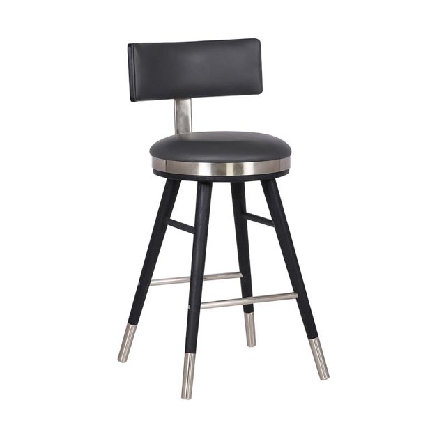 Armen Living Grace 26" Faux Leather Kitchen Barstool in Gray