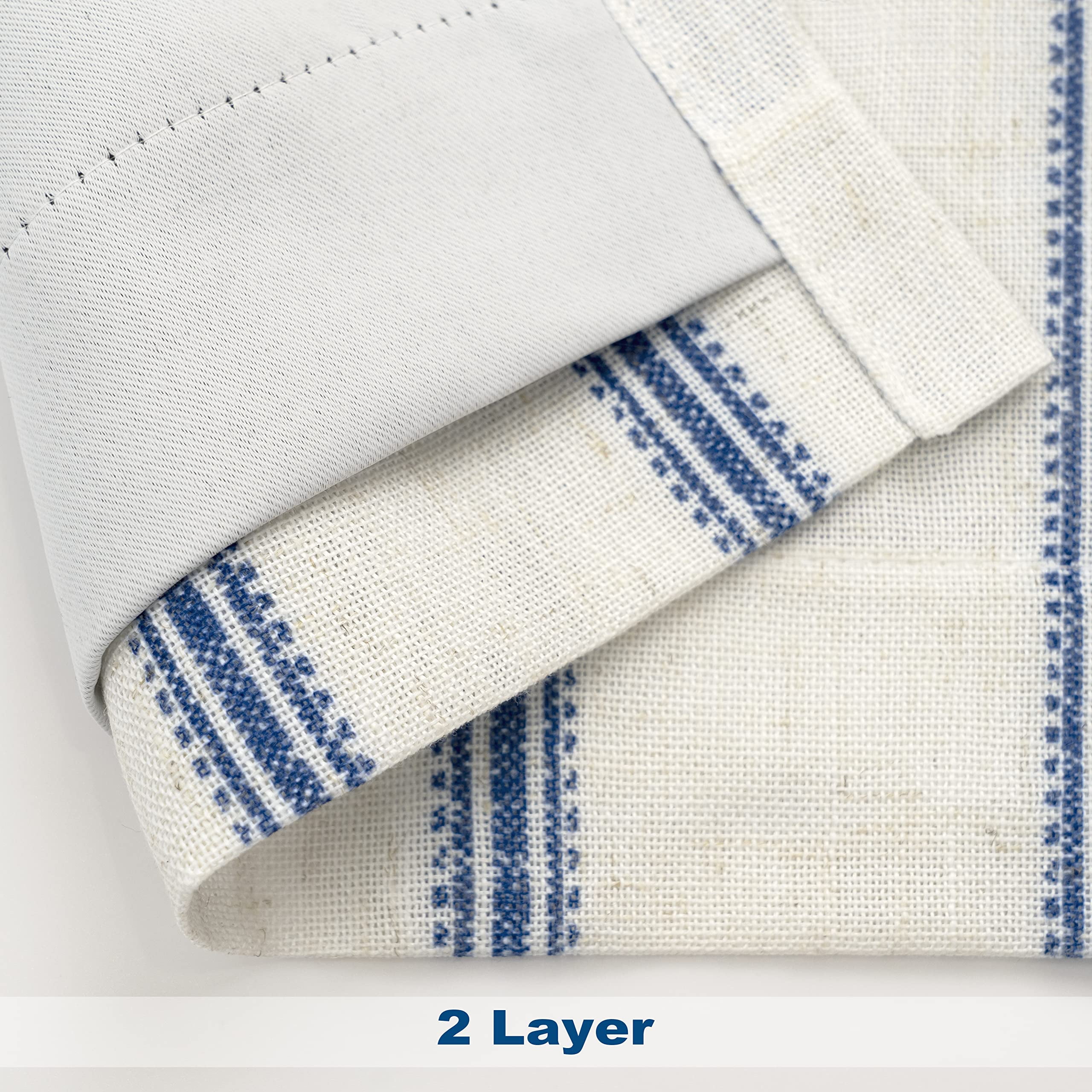 DriftAway Farmhouse Linen Blend Blackout Valance for Kitchen 18 Inch Length Vertical Striped Printed Lined Rod Pocket Room Darkening Curtain Valance for Living Room 52x18 Inch Navy