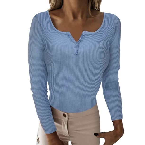 Suéter de punto de manga larga con botones y cuello en V para mujer Pompotops hdfakjf11185