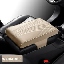 SNGMN Car Center Console Cover, Leather Memory Foam Armrest Cushion with Storage Pocket, Waterproof Hand Rest Pillow with Height Increase, Universal Protective Pad for Most Cars Beige