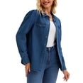 thumbnail image 1 of BLUSA DE MEZCLILLA CHIC INSPIRADA para Mujeres, Camisa de Manga Larga Abullonada con Botones y Bolsillo, Top Casual de Jean M Azul Oscuro, 1 of 6