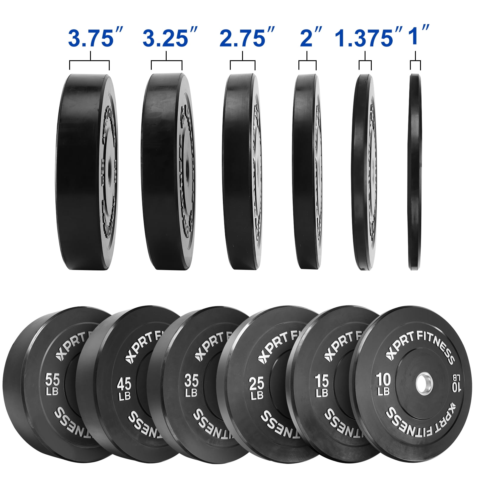 XPRT Fitness Olympic 2-Inch Black Rubber Coated Bumper Plates 15 lb. Pair