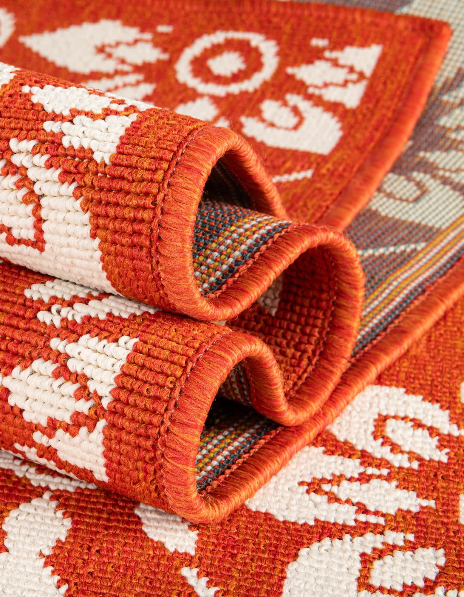 Unique Loom Outdoor Trellis Collection Area Rug - Tiles (9' x 12' Rectangle Rust Red/Ivory)