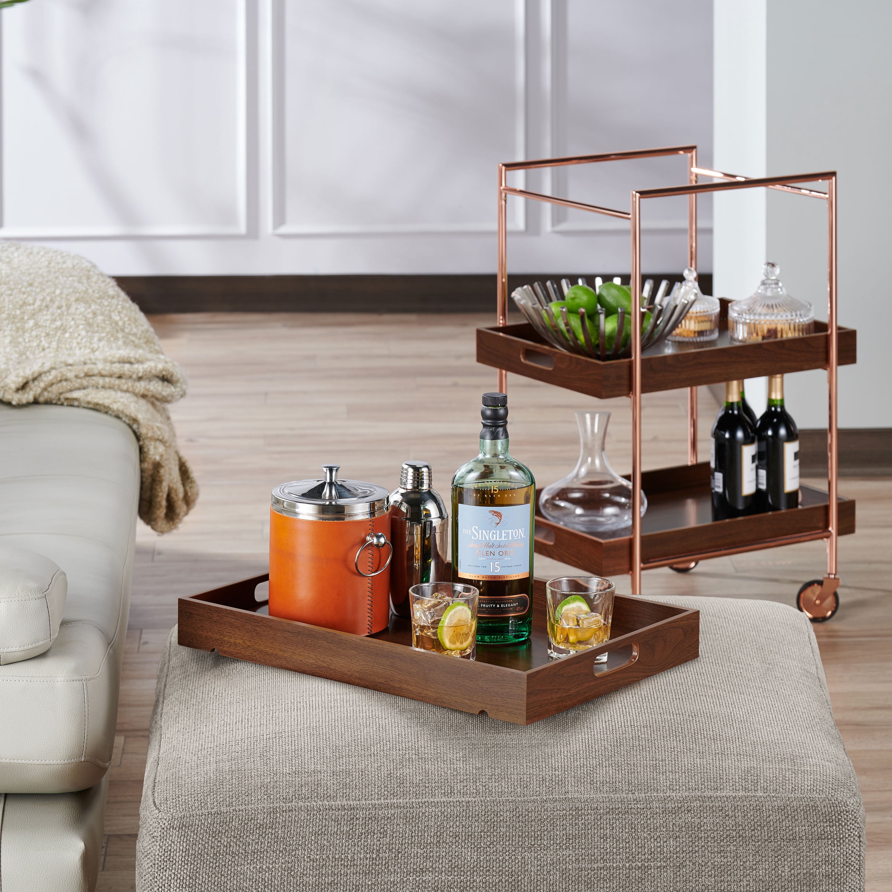 Furniture of America Heely Industrial 3-Shelf Bar Cart, Walnut and Chrome