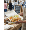 thumbnail image 4 of 9'' x 9'' x 3'' Sugar Cane Fibre Clamshell 3 Compartments ( White ) 100% Compostable 200Pack, 4 of 5