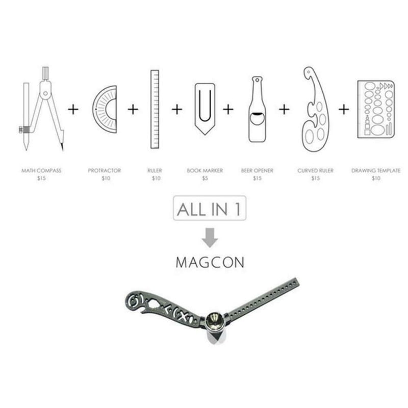 6 In 1 Magcon Curve Drawing Too Ruler Compass Protractor Wrench Scale Stencils 