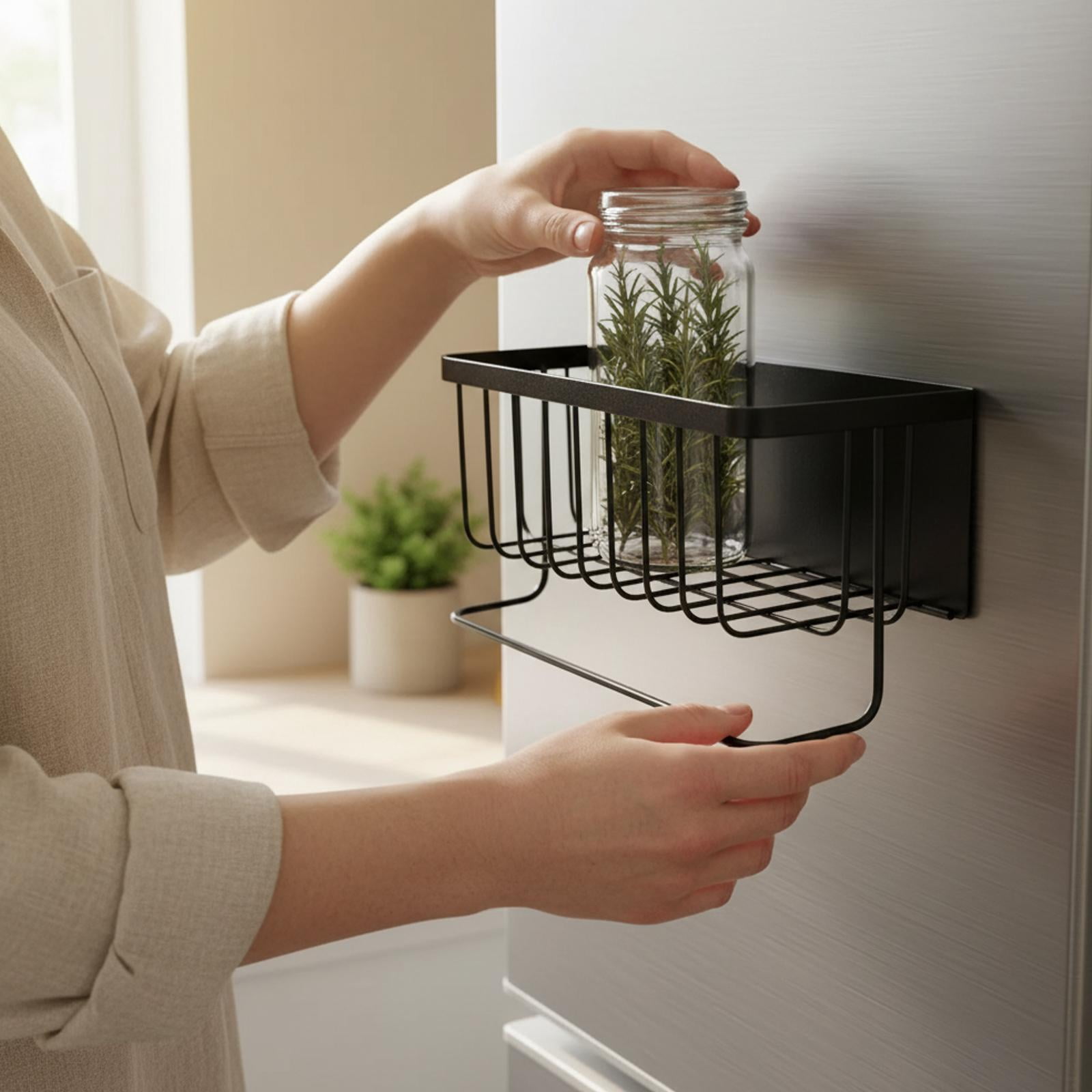 Fiocias Fridge Shelf Spice Rack Stainless Steel Kitchen Organizer Shelf Fridge Organizer Black