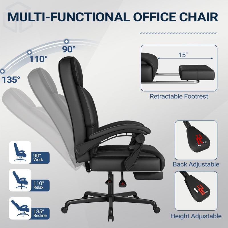 Homall Massage Office Chair with Heat and 6 Vibration Points,High Back Executive Ergonomic Computer Desk Chair with Reclining Backrest and Footrest,PU Leather,Black