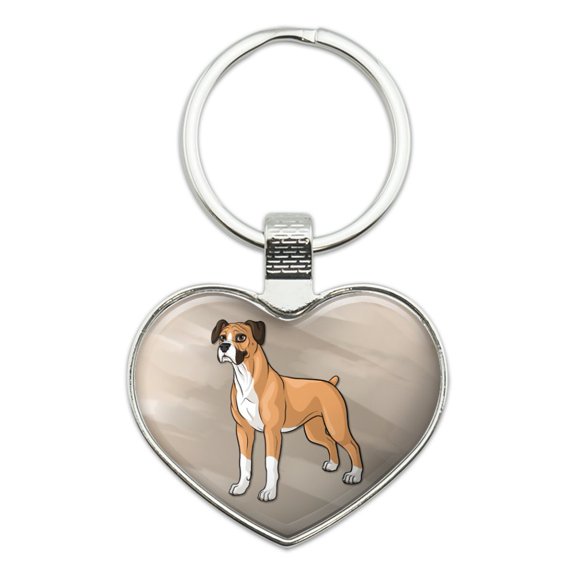 Boxer Pet Dog Heart Love Metal Keychain Key Chain Ring
