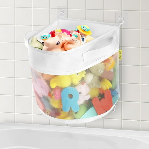 Bath Toy Storage, 1.55 Gallons Bath Toy Holder, Bottom Zipper Bathtub Toy Storage Organizer Bag, Quick Access Baby Shower Games Bath Tub Quick Dry Baby Bath Toy Storage Accessory White