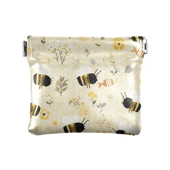 PU Leather Coin Purse Wallet Compact Water-Resistant Card Cases Money Organizers Cute Bees and Honeycomb Pattern