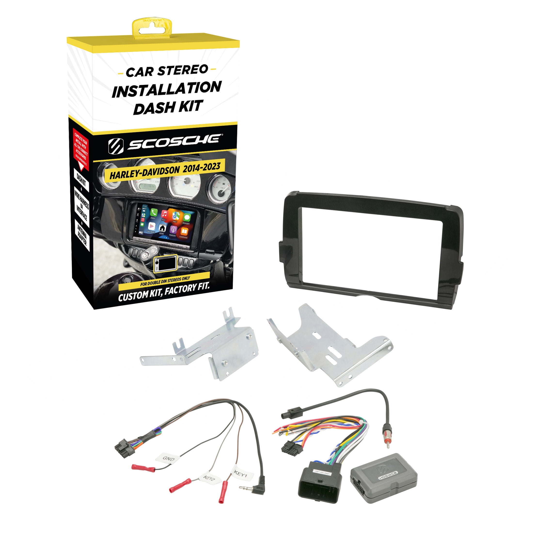 Double 2 DIN Radio Dash Installation Bezel Trim Kit With Wiring Harness – Black, Lifetime Warranty