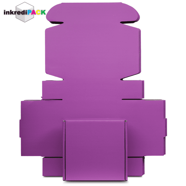 InkrediPack™ Easy Fold Corrugated Matte Purple Finish Gift Box, Shipping Box and Mailer Boxes - 4"L X 4"W X 2"H - 100 Pack