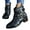 Blue, variant on Chenyee Women's Gothic Leather Block Heel Ankle Boots Fashion Studded Ankle Strap Punk Motorcycle Short Booties