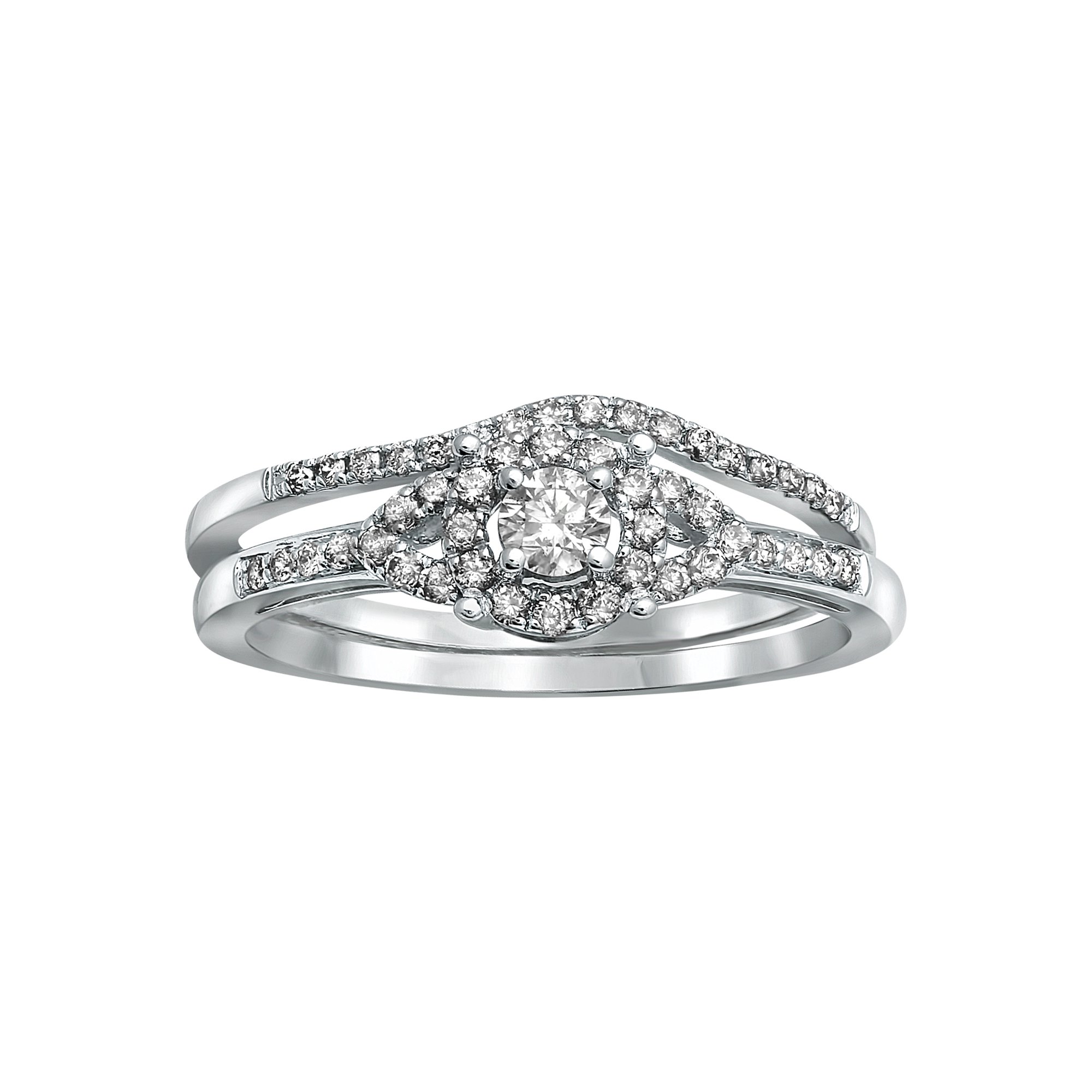 14kt White Gold 1/3ct Diamonds Halo Engagement Wedding Bridal Set