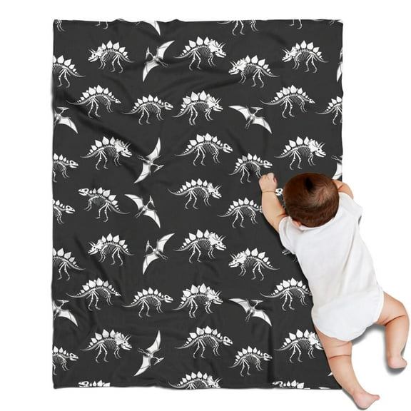Black Cartoon Dinosaurs Fossils Pattern Blanket,Comfortable Soft Flannel Throw Blanket,All Season,Warm Lightweight Blankets for Sofa Bed Couch Living Room Chair,30"x40"
