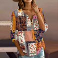 thumbnail image 2 of Women's Patchwork Floral Print 3/4 Sleeve Henley Top - V-Neck Button Tunic Blouse, Loose Fit Boho Casual Summer Shirt for Vacation, Beach, Daily Wear Multicolor S, 2 of 6