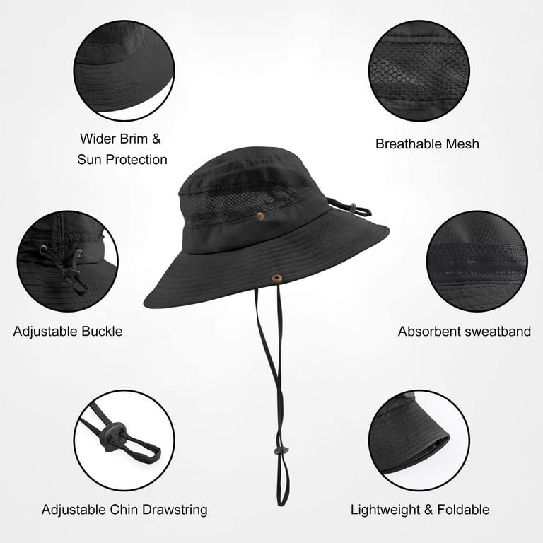 Aokur Sun Hat Men Women Fishing Hiking Camp Cap UV Protection Foldable Wide Brim Bucket Hat Black, adult Unisex, Size: One Size