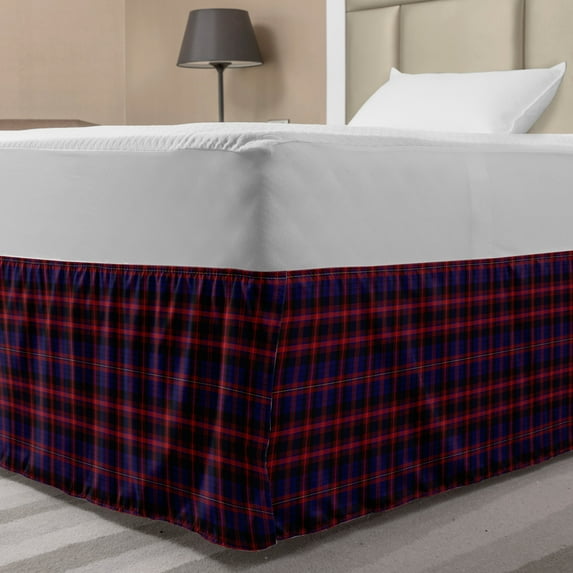 Checkered Bed Skirt, Vibrant Colored Old Fashion Pattern Folkloric British Culture Inspired, Elastic Bedskirt Dust Ruffle Wrap Around for Bedding Decor, 4 Sizes, Royal Blue Red Black, by Ambesonne