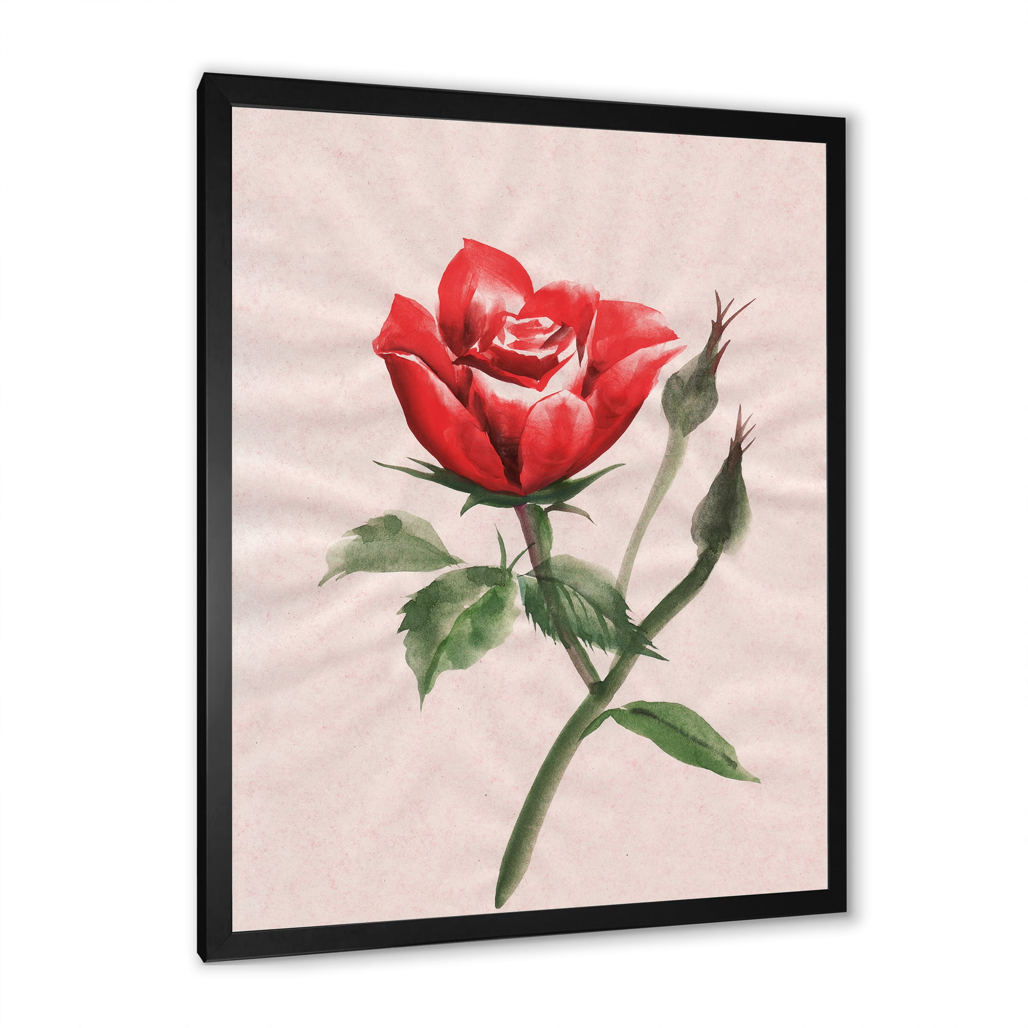 Designart 'Ancient Red Rose Flower II' Traditional Framed Art Print