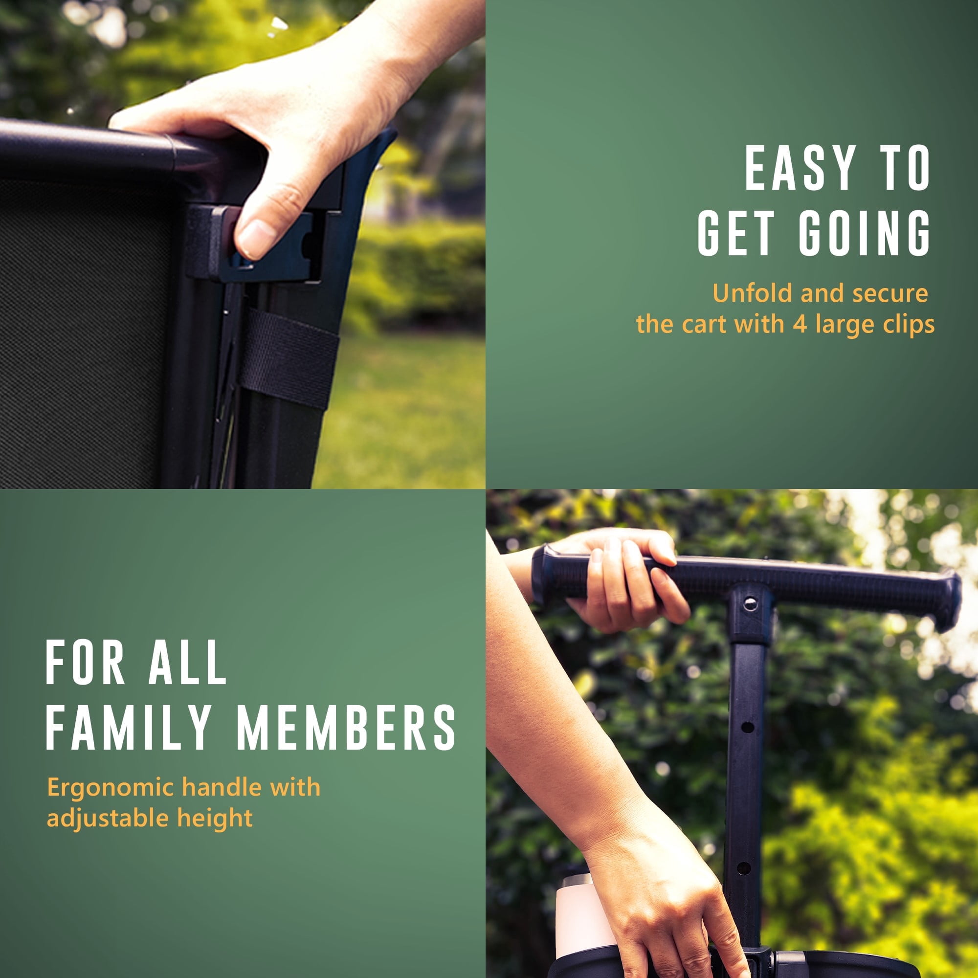 Avaar Collapsible Wagon Cart, Portable Utility Cart for Camping, Beach, Picnic, Shopping, Sports, and Grocery Transport, Green